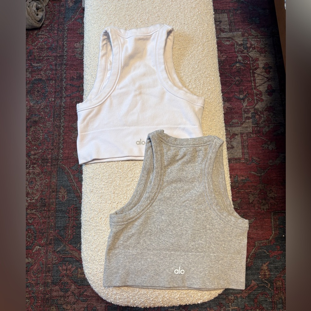 ALO Yoga Cream and Gray Tank Tops